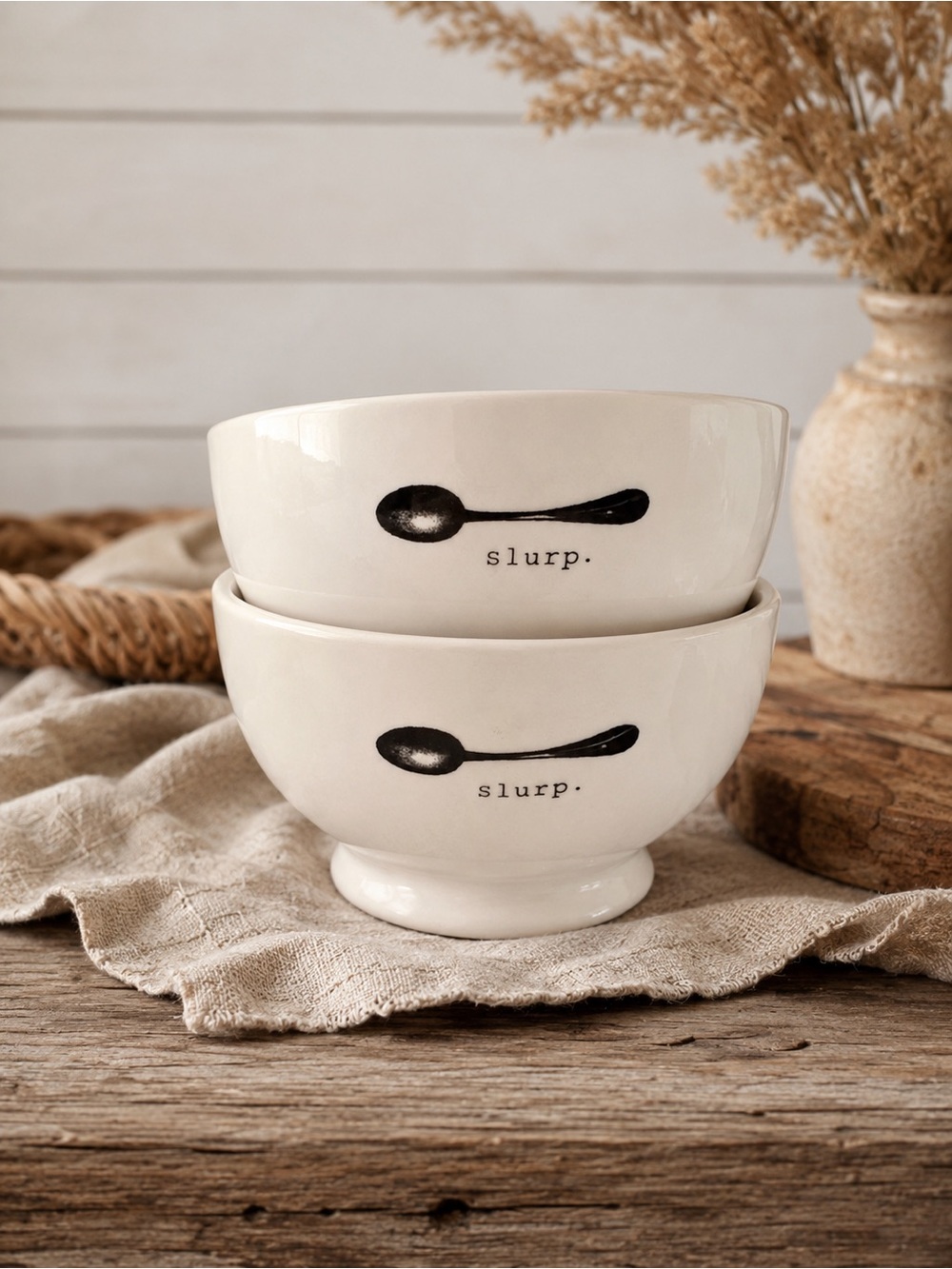 Rae‎ Dunn Cereal Bowls Icon “Slurp “Set 2  Farmhouse Home Decor Kitchen Dining
